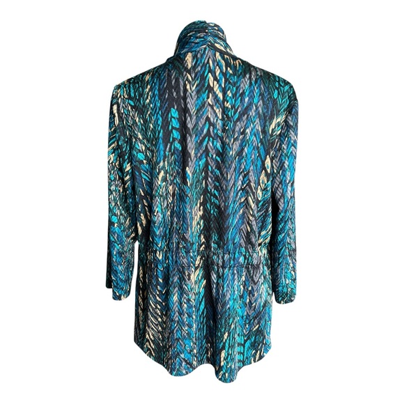 Kasper Blue and Yellow Patterned Open Front Blouse Size L - Picture 2 of 5